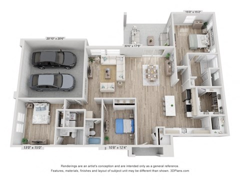 3 bedroom floor plan  the villas at spring creek apartments